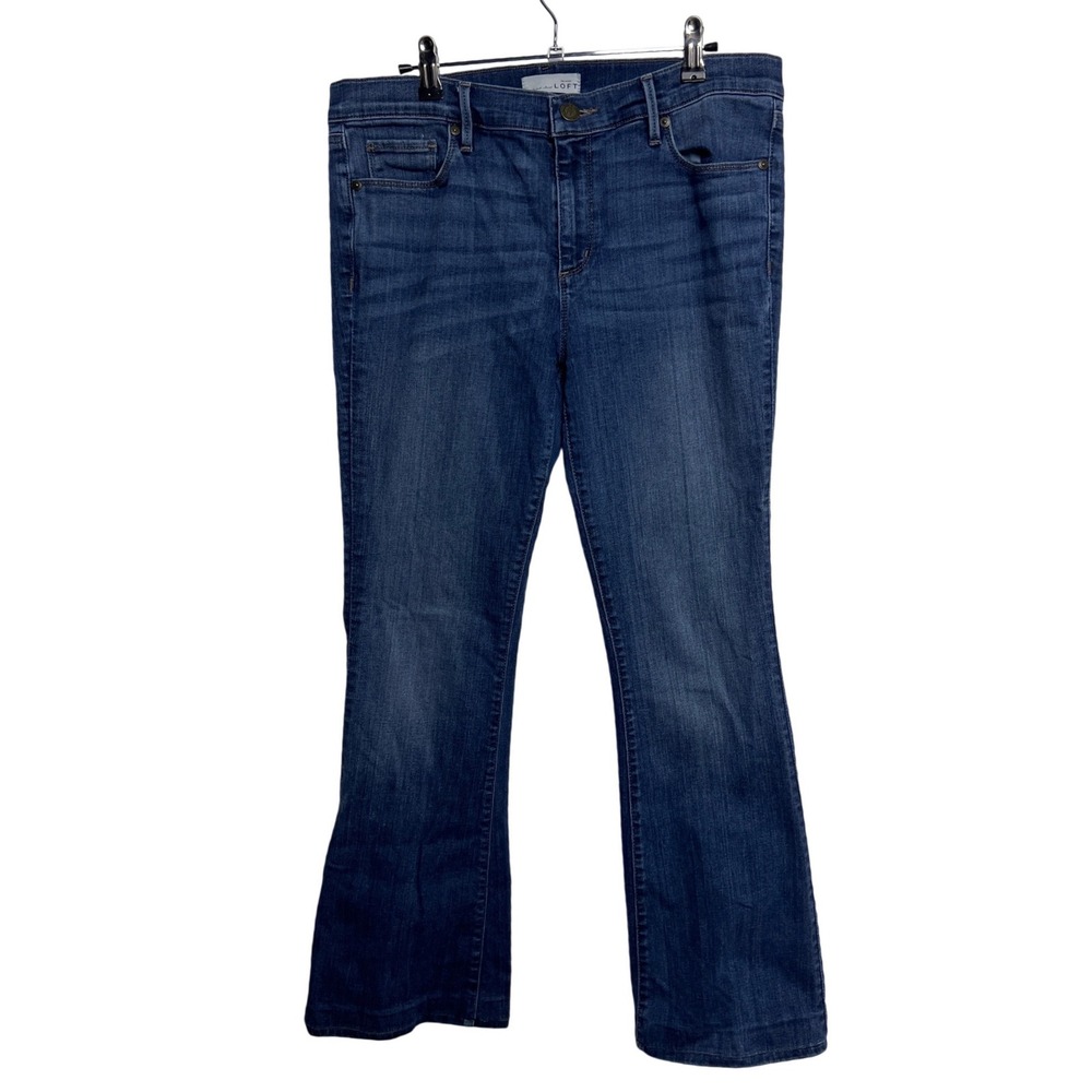 LOFT Womens Medium Wash Flare Jeans 12 Mid Rise Stretch Denim Blue Bootcut Retro
